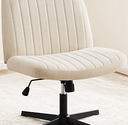 Office Chair Armless Desk Chair No Wheels, Cross Legged Office Chair Wide Home Office Desk Chairs, Adjustable Swivel Padded Fabric…