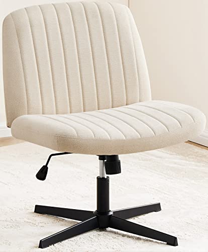 Office Chair Armless Desk Chair No Wheels, Cross Legged Office Chair Wide Home Office Desk Chairs, Adjustable Swivel Padded Fabric…