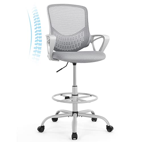 Drafting Chair, Ergonomic Tall Office Chair Height Adjustable Standing Desk Chair Mesh Desk Chair Drafting Stool with Adjustable Foot Ring…