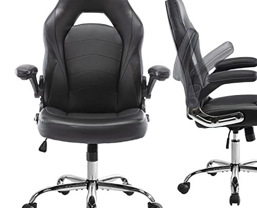 Gaming Chair Ergonomic High Back Computer Chair Height Adjustable Desk Chair with Flip-up Armrest Faux PU Leather Chair, Black