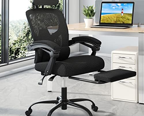 SMUG Office Reclining High Back Desk, Ergonomic Home Mesh, Tilt and Lock,Computer Swivel Task Chair with Lumbar Support Pillow,Adjustable Headrest,Retractable…