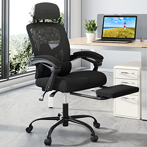 SMUG Office Reclining High Back Desk, Ergonomic Home Mesh, Tilt and Lock,Computer Swivel Task Chair with Lumbar Support Pillow,Adjustable Headrest,Retractable…