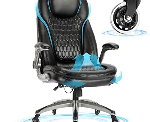 COLAMY Office Chair-Ergonomic High Back Computer Chair with Padded Flip-up Arms, Executive Leather Desk Chair Thicken Seat, Upgraded Casters for…
