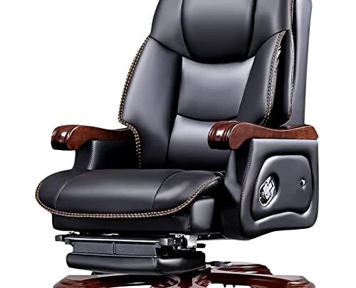 Kinnls Jones Massage Office Chair Ergonomic Office Chair with 654lb Capacity Genuine Leather & Solid Wood Comfortable Office Chair Adjustable…