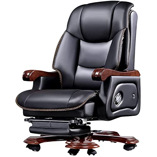 Kinnls Jones Massage Office Chair Ergonomic Office Chair with 654lb Capacity Genuine Leather & Solid Wood Comfortable Office Chair Adjustable…