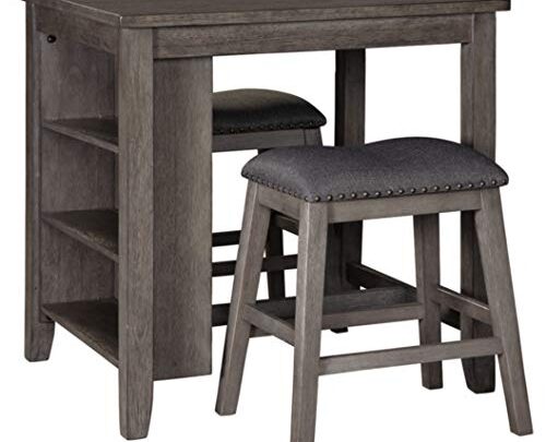 Signature Design by Ashley Caitbrook Counter Height Dining Room Table Set with 2 Upholstered Barstools, Gray