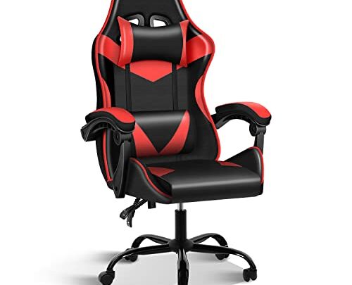Backrest and Seat Height Adjustable Swivel Recliner Racing Office Computer Ergonomic, Without footrest,440lb Capacity Video Game Chairs, Red/Black