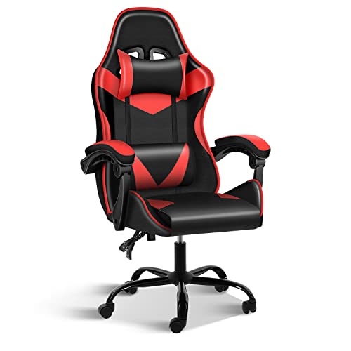 Backrest and Seat Height Adjustable Swivel Recliner Racing Office Computer Ergonomic, Without footrest,440lb Capacity Video Game Chairs, Red/Black