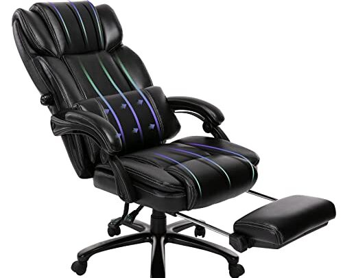 COLAMY Big and Tall Office Chair with Footrest-Ergonomic Design with Adjustable Backrest, Removable Lumbar Support Pillow, Thick Bonded Leather for…