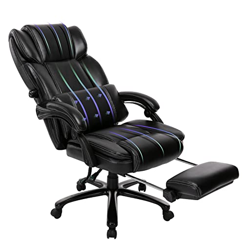 COLAMY Big and Tall Office Chair with Footrest-Ergonomic Design with Adjustable Backrest, Removable Lumbar Support Pillow, Thick Bonded Leather for…