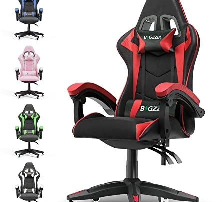 Bigzzia Gaming Chair, Reclining PU Leather Office Desk Chair with Headrest and Lumbar Support, Adjustable Swivel Rolling Video Game Chairs…