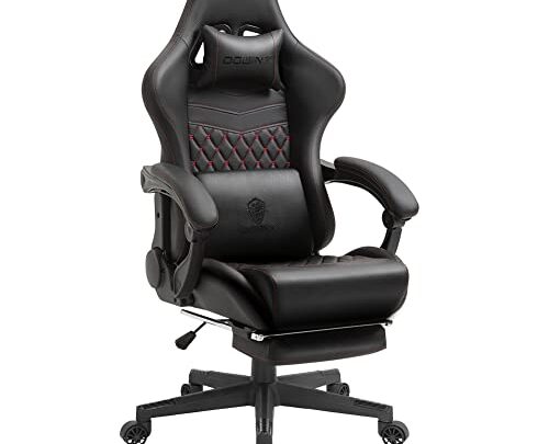Dowinx Gaming Chair with Massage Lumbar Support, Vintage Style Office Computer Chair PU Leather E-Sports Gamer Chairs with Retractable Footrest…