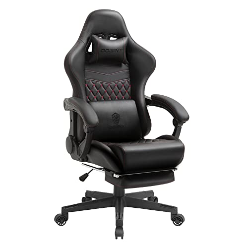 Dowinx Gaming Chair with Massage Lumbar Support, Vintage Style Office Computer Chair PU Leather E-Sports Gamer Chairs with Retractable Footrest…
