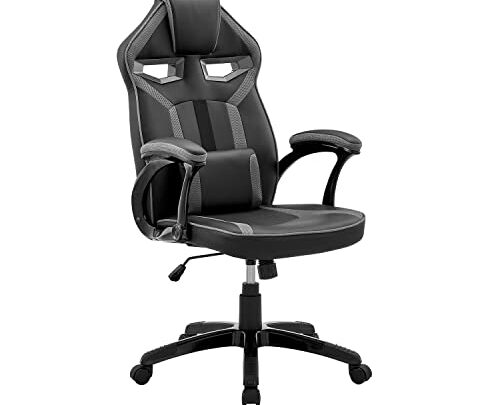 Armen Living Aspect Adjustable Racing Gaming Chair with Lumbar Support Pillow, Height 360° Swivel for Office, Black Faux Leather and…