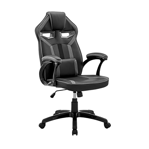 Armen Living Aspect Adjustable Racing Gaming Chair with Lumbar Support Pillow, Height 360° Swivel for Office, Black Faux Leather and…