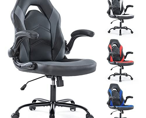 Gaming Chair – Computer Chair Ergonomic Office Chair PU Leather Desk Chair Executive Adjustable Swivel Task Chair with Flip-up Armrest