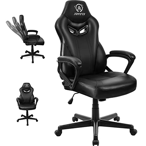 JOYFLY Computer Chair, Computer Chairs for Adults, 300Lbs Ergonomic Office PC Chair with Lumbar Support（Black-Leather）