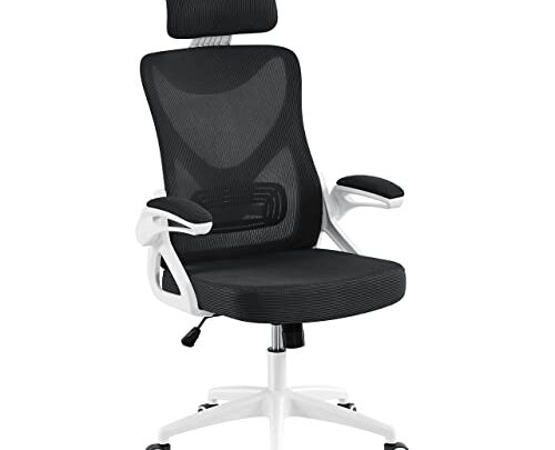 Yaheetech Ergonomic Mesh Office Chair, High Back Desk Chair with with flip-up Armrests, Adjustable Padded Headrest Computer Chair with Lumbar…