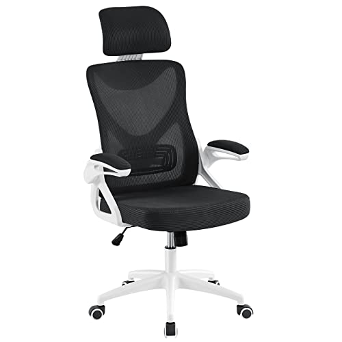 Yaheetech Ergonomic Mesh Office Chair, High Back Desk Chair with with flip-up Armrests, Adjustable Padded Headrest Computer Chair with Lumbar…
