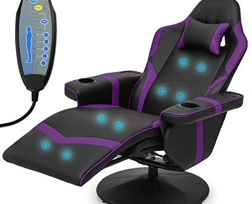 MoNiBloom Massage Gaming Recliner Chair with Speakers Adjustable Racing Style Single Lounge Sofa with Footrest and Massage Function, PU Leather…