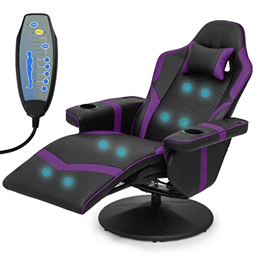 MoNiBloom Massage Gaming Recliner Chair with Speakers Adjustable Racing Style Single Lounge Sofa with Footrest and Massage Function, PU Leather…