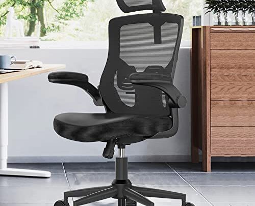 CYKOV Ergonomic Office Chair, High Back Desk Chair with Adjustable Headrest & Lumbar Support, Computer Chair with Flip-Up Arms, Swivel…