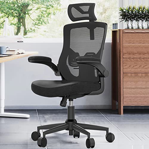 CYKOV Ergonomic Office Chair, High Back Desk Chair with Adjustable Headrest & Lumbar Support, Computer Chair with Flip-Up Arms, Swivel…