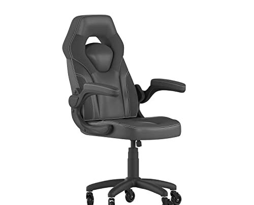 Flash Furniture X10 Gaming Chair Racing Office Computer PC Adjustable Chair with Flip-up Arms and Transparent Roller Wheels, Black LeatherSoft