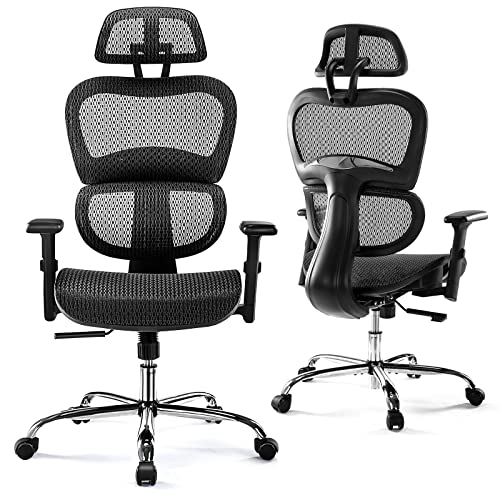 Ergonomic Office Desk Chair, Swivel Task Chair with Adjustable Headrest and Arms, Comfy Computer Mesh Chair for Home Office Adjustable…