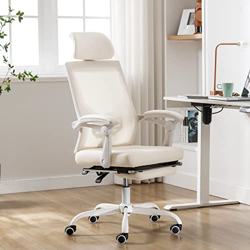 Qulomvs Mesh Ergonomic Office Chair with Footrest Home Office Desk Chair with Headrest and Backrest 90-135 Adjustable Computer Executive Desk…