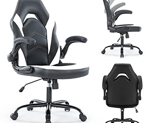 ZUNMOS Gaming Chair PU Leather Office Chair Flip-up Soft Armrest Desk Chair Height Adjustable Computer Chair with Lumbar Support Swivel…