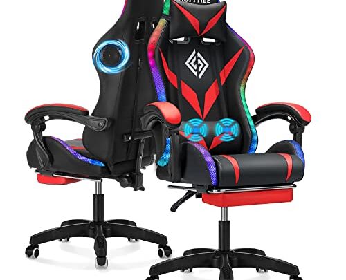 Gaming Chair with Bluetooth Speakers and RGB LED Lights Ergonomic Massage Computer Gaming Chair with Footrest Video Game Chair High…