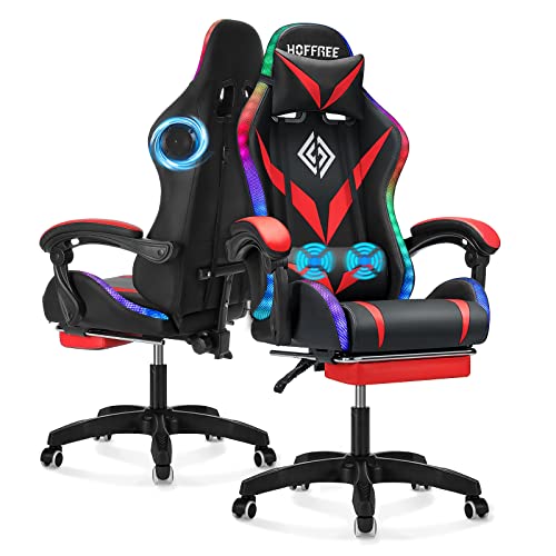 Gaming Chair with Bluetooth Speakers and RGB LED Lights Ergonomic Massage Computer Gaming Chair with Footrest Video Game Chair High…