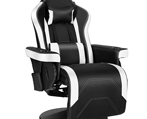 Video Gaming Recliner Chair Ergonomic High Back Swivel Reclining Chair with Cupholder, Headrest, Lumbar Support, Adjustable Backrest and Footrest, Black…