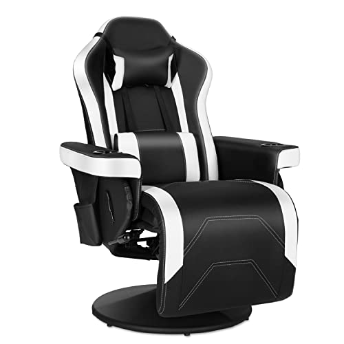 Video Gaming Recliner Chair Ergonomic High Back Swivel Reclining Chair with Cupholder, Headrest, Lumbar Support, Adjustable Backrest and Footrest, Black…