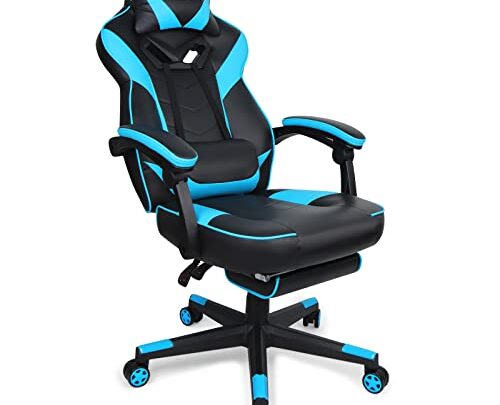 HEADMALL Gaming Chair with Footrest, Office Chair with Lumbar Support and Headrest Height Adjustable Gamer Chair with 360°-Swivel Seat -…