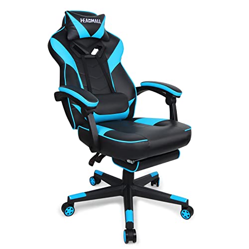 HEADMALL Gaming Chair with Footrest, Office Chair with Lumbar Support and Headrest Height Adjustable Gamer Chair with 360°-Swivel Seat -…