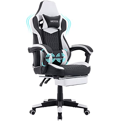 WOTSTA Gaming Chair with Footrest, High Back Gaming Chairs PU Leather Ergonomic Office Gamer Chair Headrest Lumbar Support Racing Style…