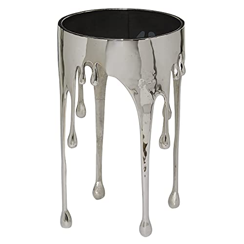 Deco 79 Aluminum Drip Accent Table with Melting Designed Legs and Shaded Glass Top, 16″ x 16″ x 24″, Silver