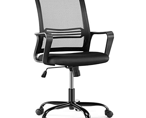 Ergonomic Home Office Desk Chair with Comfortable Lumbar Support, Mid Back, Padded Seat and Armrest, Rocking Mode, 360 Degree Swivel…