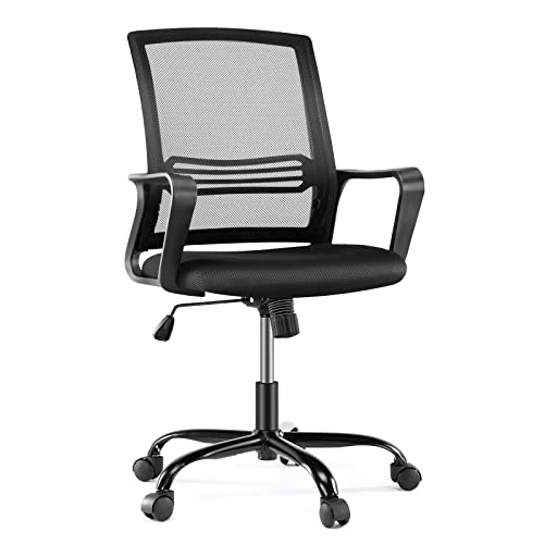 Ergonomic Home Office Desk Chair with Comfortable Lumbar Support, Mid Back, Padded Seat and Armrest, Rocking Mode, 360 Degree Swivel…