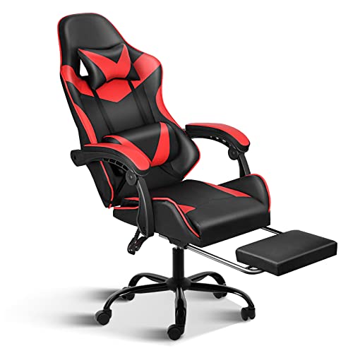 HealSmart Backrest and Seat Height Adjustable Swivel Recliner Racing Office Computer Ergonomic Video Game Chair, Red/Black