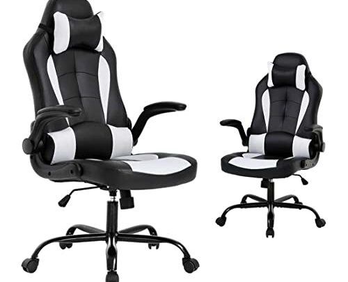 Gaming Chair Ergonomic Office Chair Desk Chair with Lumbar Support Flip Up Arms Headrest Back Computer Chair PU Leather Executive…