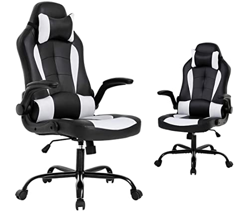 Gaming Chair Ergonomic Office Chair Desk Chair with Lumbar Support Flip Up Arms Headrest Back Computer Chair PU Leather Executive…