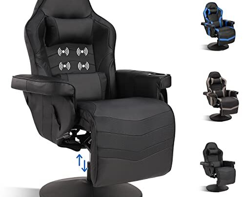 Consofa Gaming Chair with Footrest, Massage Gaming Chair, PU Leather Reclining Gaming Recliner w/Adjustable Height, Swivel Game Chair with Lumbar…