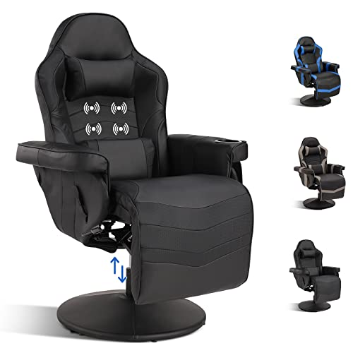 Consofa Gaming Chair with Footrest, Massage Gaming Chair, PU Leather Reclining Gaming Recliner w/Adjustable Height, Swivel Game Chair with Lumbar…