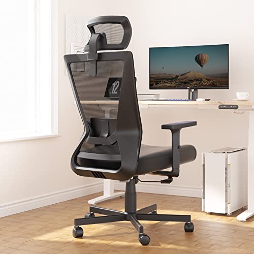 Dripex Ergonomic Office Chair, Home Office Desk Chair, High-Back Computer Chair with Lumbar Support, Adjustable Headrest & Armrest, 90°-135° Reclining…