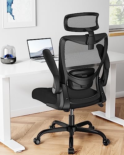 HUANUO Ergonomic Mesh Office Chair, High Back Desk Chair with Adjustable Lumbar Support & Headrest, Flip-Up Armrests, and Adjustable Height,…