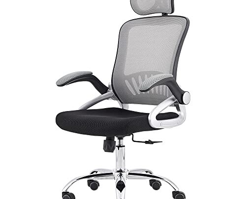 Ergonomic High-Back Mesh Office Chair, with Flip-Up armrest and Adjustable Headrest, Lumbar Support and PU Wheels Swivel Adjustable Mesh Computer…