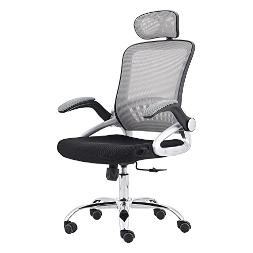 Ergonomic High-Back Mesh Office Chair, with Flip-Up armrest and Adjustable Headrest, Lumbar Support and PU Wheels Swivel Adjustable Mesh Computer…